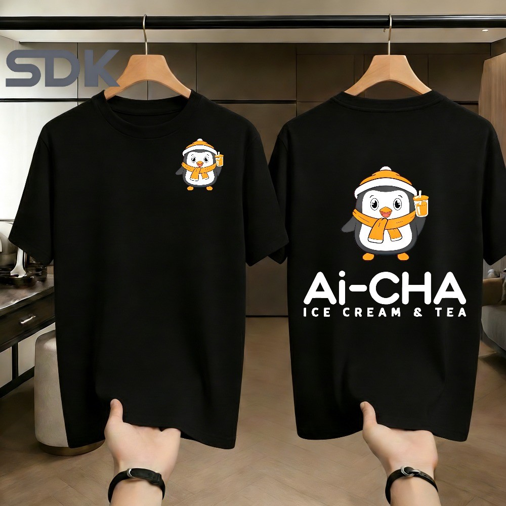 สไตล์เกาหลี เสื้อยืด ลายพิมพ์ นกเพนกวิน น่ารัก Ai-CHA ผ้าคอตตอน นุ่ม ใส่สบาย สำหรับ ผู้ชาย วัยรุ่น แ