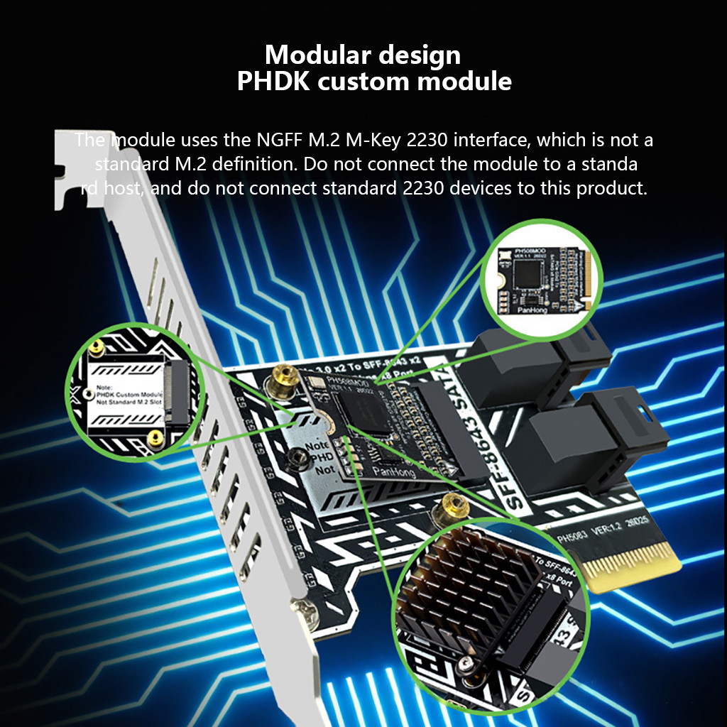 JMT PCIE 3.0 ถึง 2x SFF8643 อินเทอร์เฟซ SATA 6G X8 ฮาร์ดไดรฟ์การ์ดขยาย PH5083 Full/ครึ่งความสูง Baff