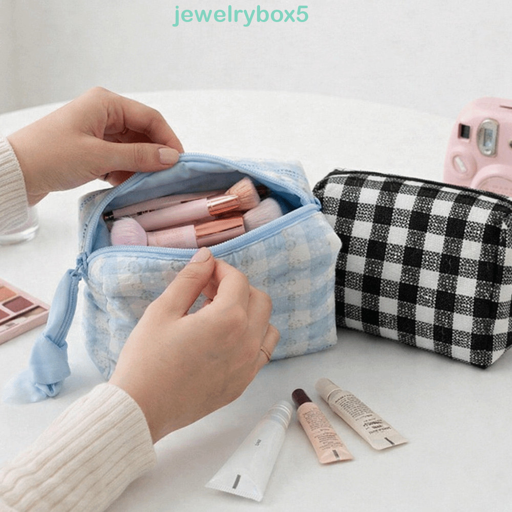 JEWELRYBOX5 กระเป๋าเครื่องสําอางลายตารางหมากรุก,ความจุขนาดใหญ่ High Beauty Score กระเป๋าแต่งหน้า,กรณ