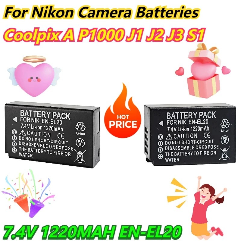 7.4V 1220MAH EN-EL20 สําหรับ Nikon Coolpix P1000 J1 J2 J3 S1 แบตเตอรี่กล้อง