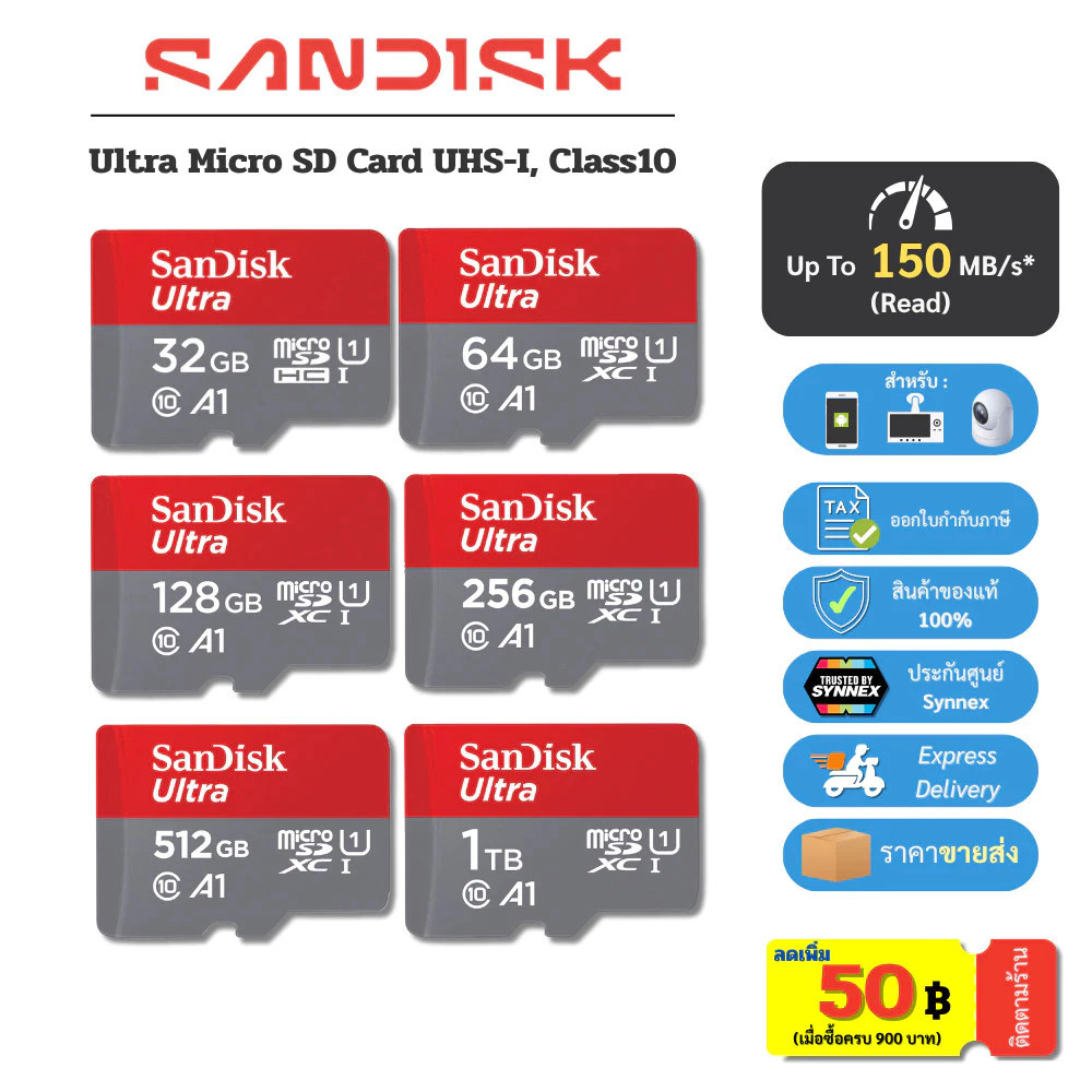 (ส่งด่วน) SANDISK Micro SDcard Ultra 32GB/64GB/128GB A1 UHS-I U1 memory card โทรศัพท์ แท็บเล็ต APACER