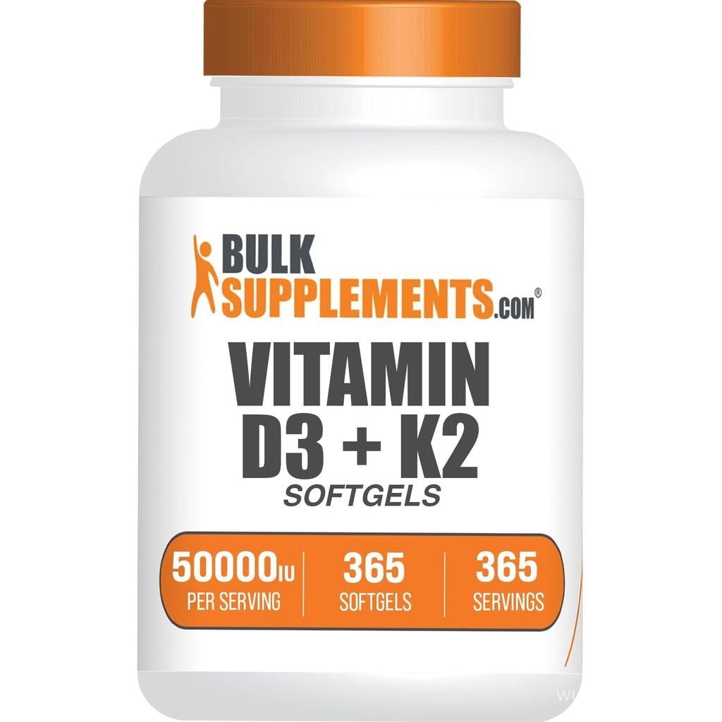 BulkSupplements.com Vitamin D3 50,000IU + วิตามิน K2 200mcg Softgels - 365 Count (แพ็ค 1)