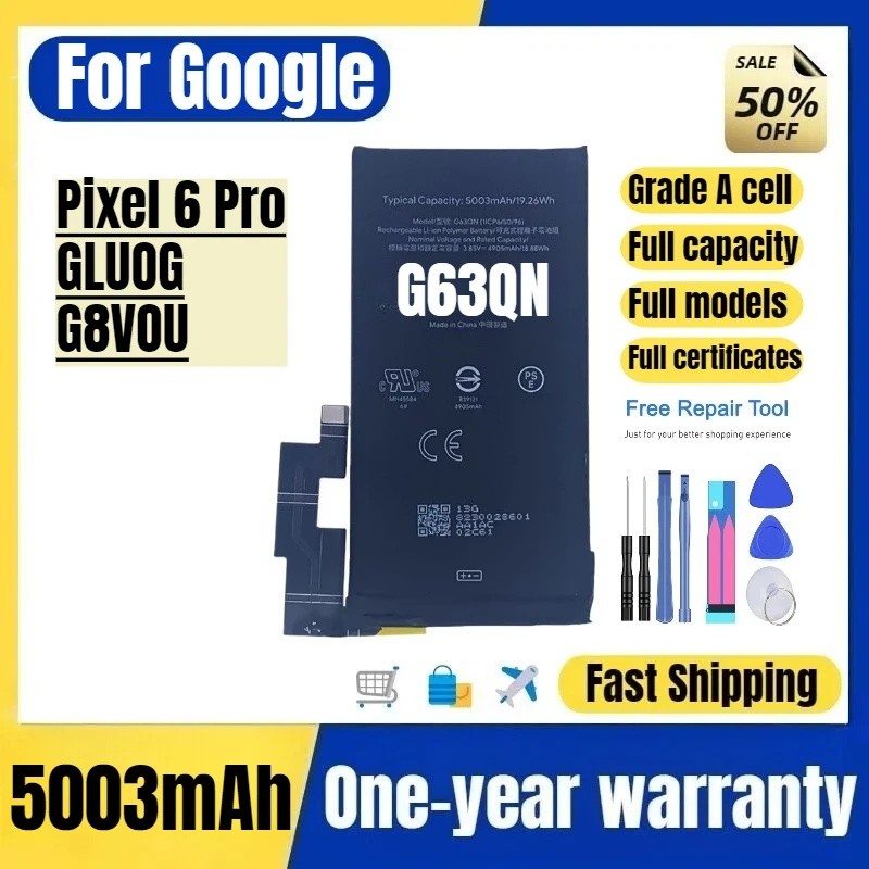 G63QN สําหรับ Google Pixel 6 Pro/GLUOG/G8VOU แบตเตอรี่คุณภาพสูงความจุสูงเปลี่ยน Bateria เกรด A Cell 