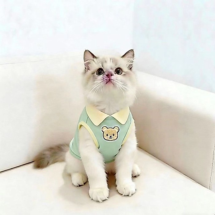[สินค้าสัตว์เลี้ยงน่ารัก] เสื้อผ้าแมวฤดูร้อนบางสไตล์ครีมกันแดดระบายอากาศป้องกันขุยเสื้อผ้าสัตว์เลี้ยง1-9กิโลกรัม