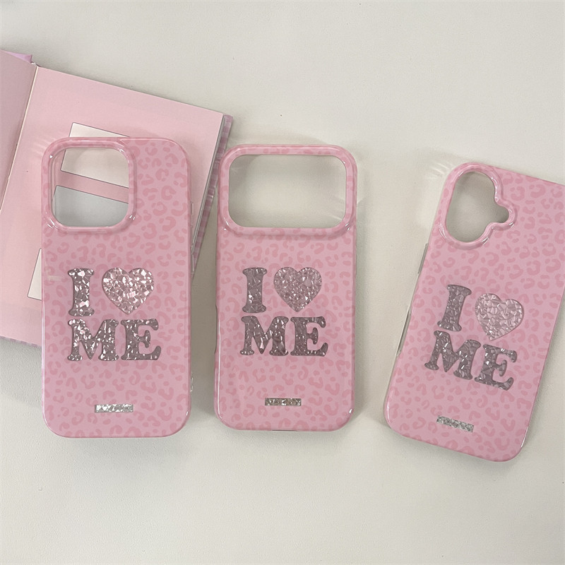 สําหรับiPhone 17 15 16 pro Maxกรณีสไตล์เกาหลีInsน่ารักสาวร้อนสีชมพูเสือดาวพิมพ์I Love Myselfสร้อยข้อ