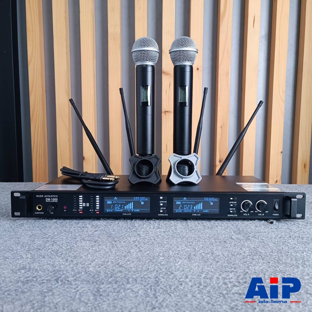 (คลื่น A66) River Acoustics DM-1000 ความถี่ A66 ไมค์ลอยคู่ ไมโครโฟน ไมค์ไร้สาย ไมค์ลอย มือถือคู่ DM 