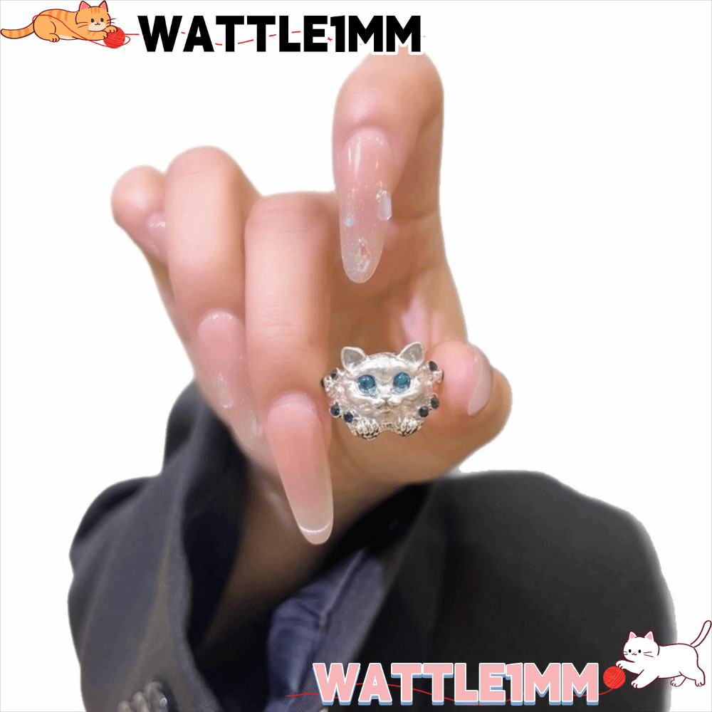WATTLE1MM Cat Open Ring, Open Band Shiny Open Ring, Dainty Creative Cat Shape ปรับ Fit Index Finger 