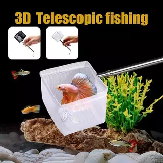 【Pet Zap】พร้อมส่ง COD ตู้ปลา สวิงตักปลา 3D กระชอนตักปลา ตาข่ายละเอียด สแตนเลสยืดหดได้ ทรงเหลี่ยม ไม่ทำลายเกล็ดปลา CW-044