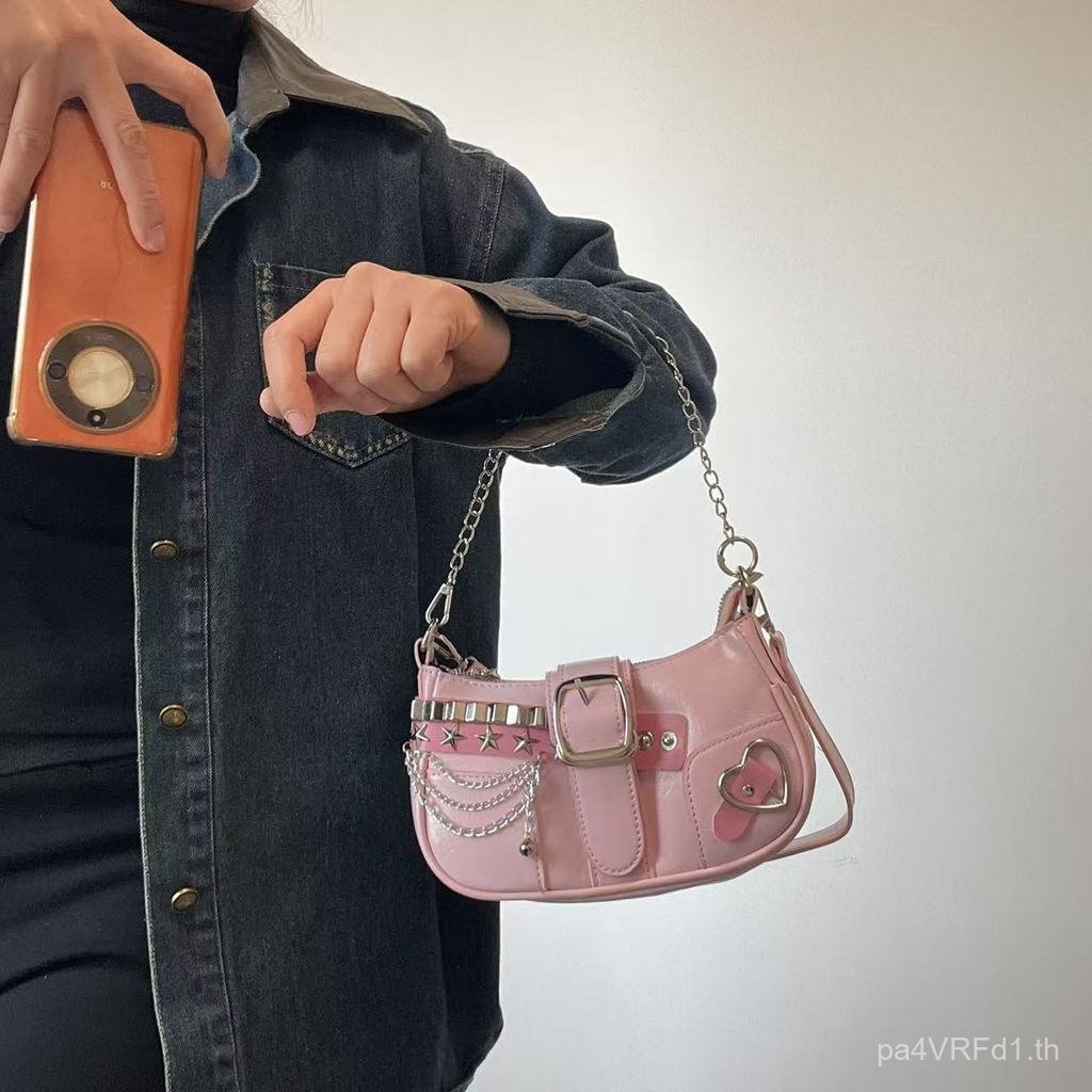 Y2K Chain Sweet Cool Female Bag Niche Millennium Hot Girl Sweet Hot Handbag Pink Underarm Bag Sweet