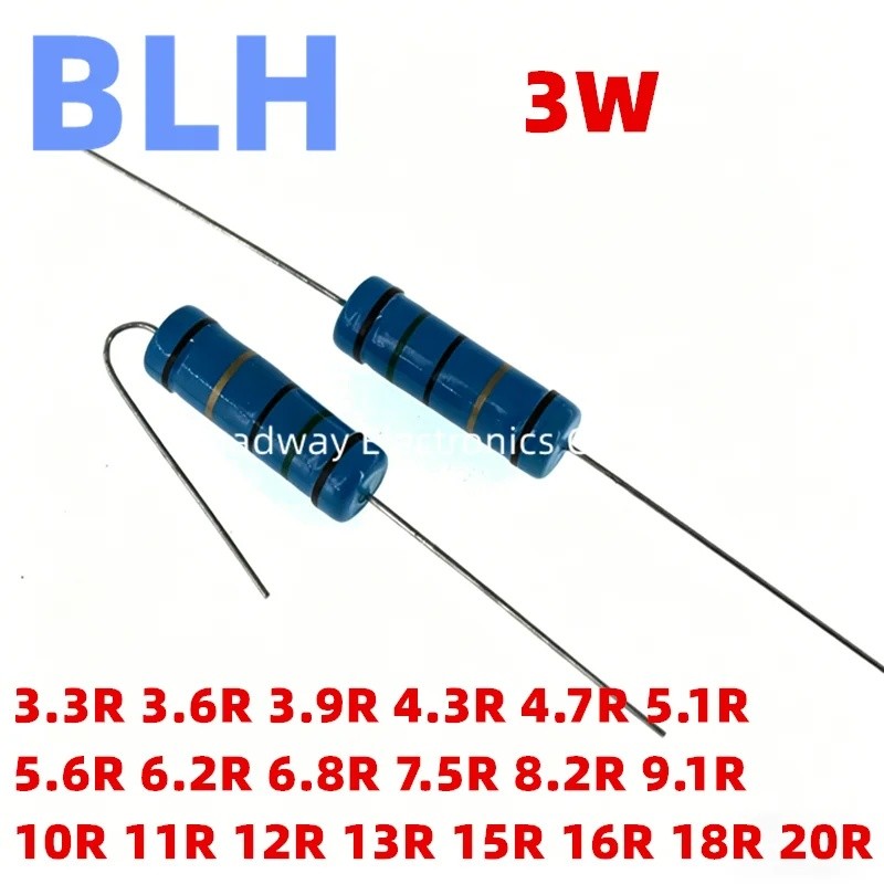 20PCS 3W ตัวต้านทานฟิล์มโลหะ 1% 3.3R 3.6R 3.9R 4.3R 4.7R 5.1R 5.6R 6.2R 6.8R 7.5R 8.2R 10R 11R 12R 1