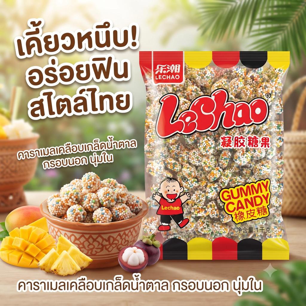 THTB ลูกอมเหนียวรูปลูกบอลสี หลากหลายรสชาติ ขนมอร่อย 150g-1000g เลือกขนาดได้ ลูกอมกินเล่น