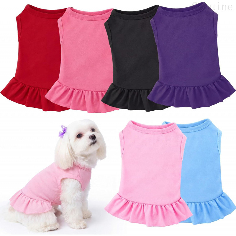 6 ชิ้นชุดเสื้อกระโปรง Sleeeless ชุดเสื้อระบายอากาศพร้อม Ruffles Puppy Sundress ชุดสําหรับ s และ s (ข