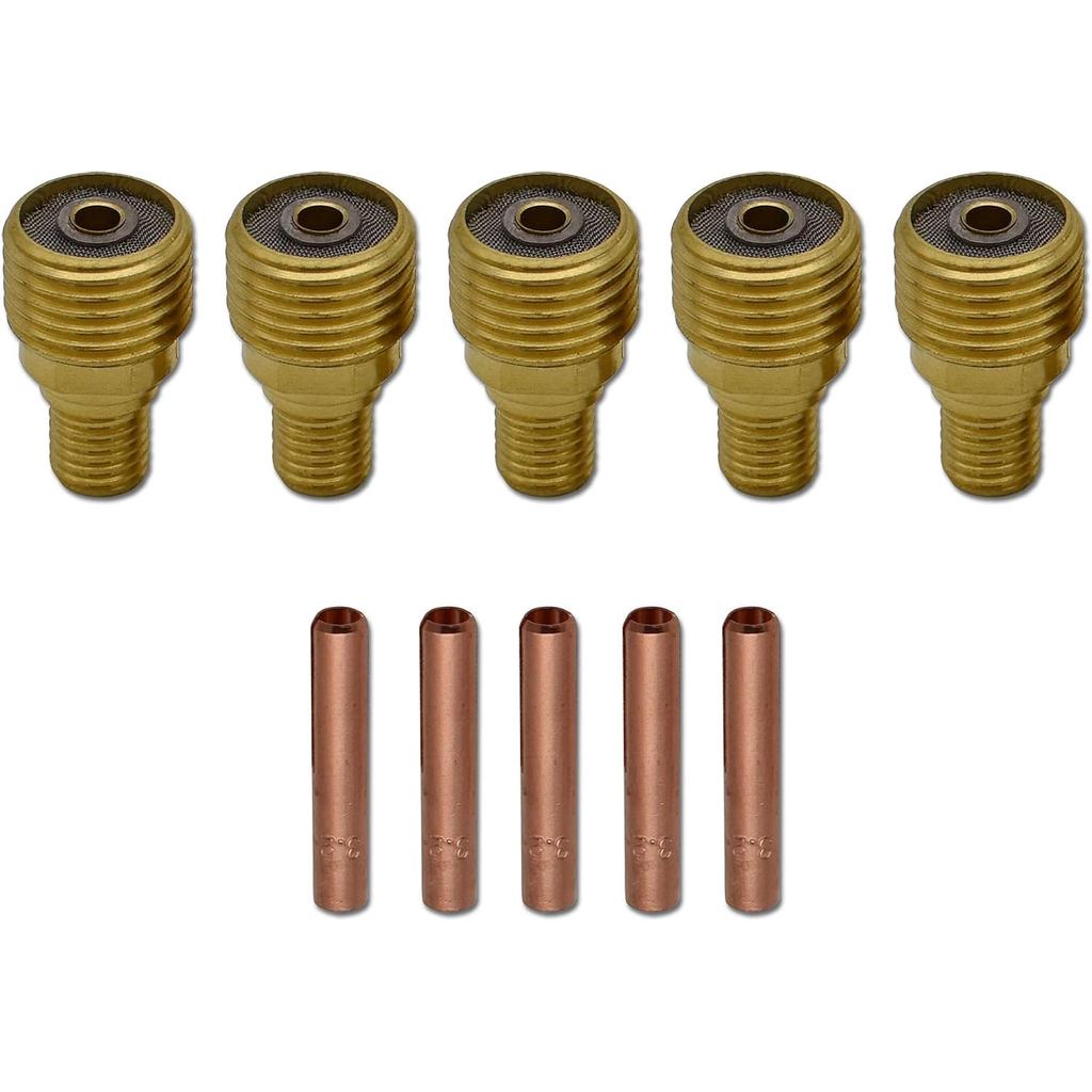 10PCS TIG เชื่อมแก๊สเลนส์ Collet Body 45V45 (1/8") Collet 13N24 สําหรับไฟฉายเชื่อม TIG WP 9, 20 และ 