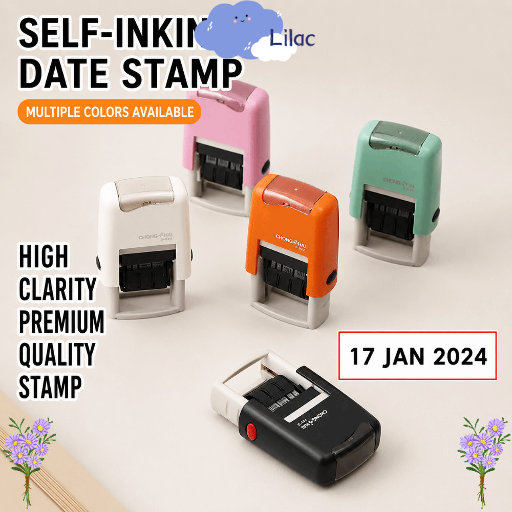 LILAC Day-month-year Data Stamp,หมึกอัตโนมัติกลับภาษาอังกฤษรุ่นSelf-Inkingแสตมป์,อเนกประสงค์ปรับวันท