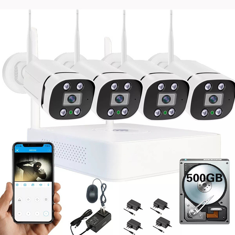 ชุดอุปกรณ์ WiFi 4 ช่องสัญญาณ กล้อง WiFi NVR WiFi ชุดตรวจสอบไร้สาย 4 ช่องสัญญาณ