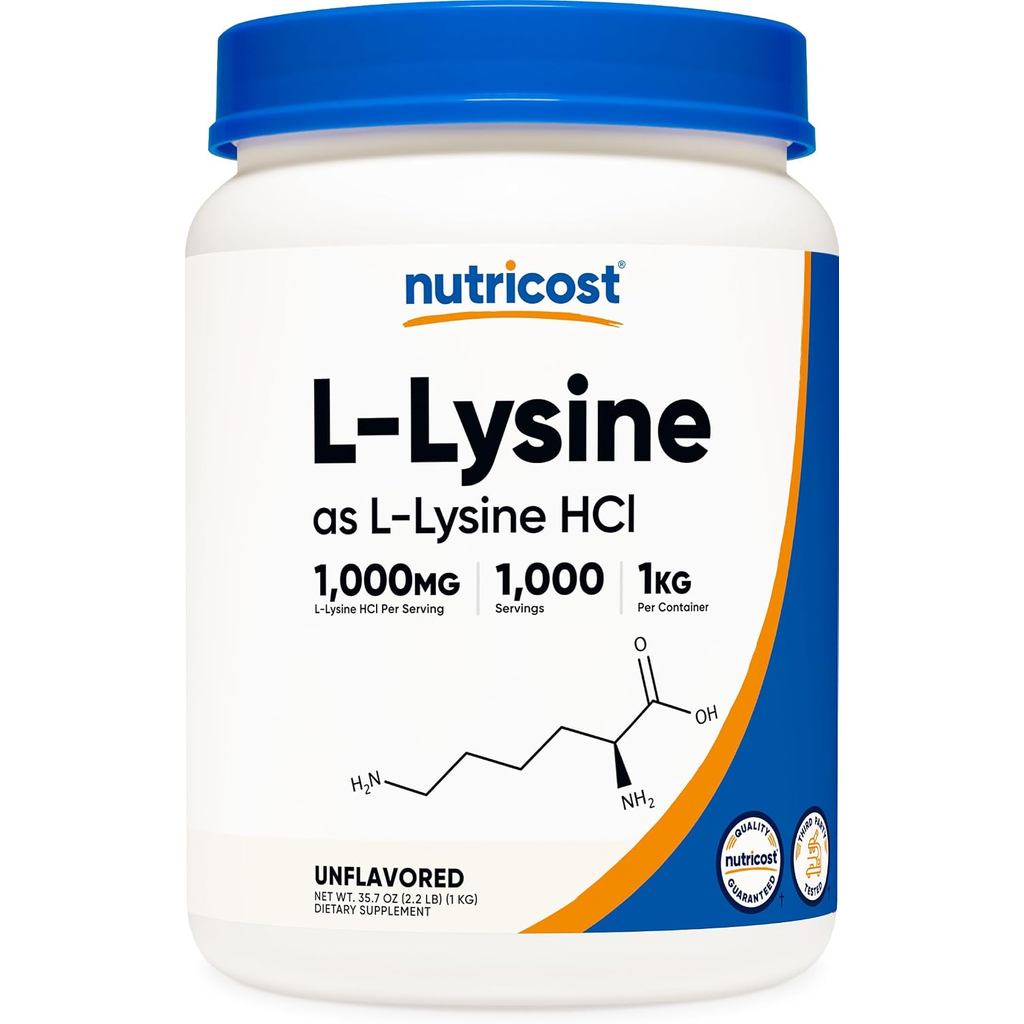 Nutricost L-Lysine Powder 1KG (2.2lbs) - L-Lysine บริสุทธิ์ ไม่ใช่จีเอ็มโอ ปราศจากกลูเตน