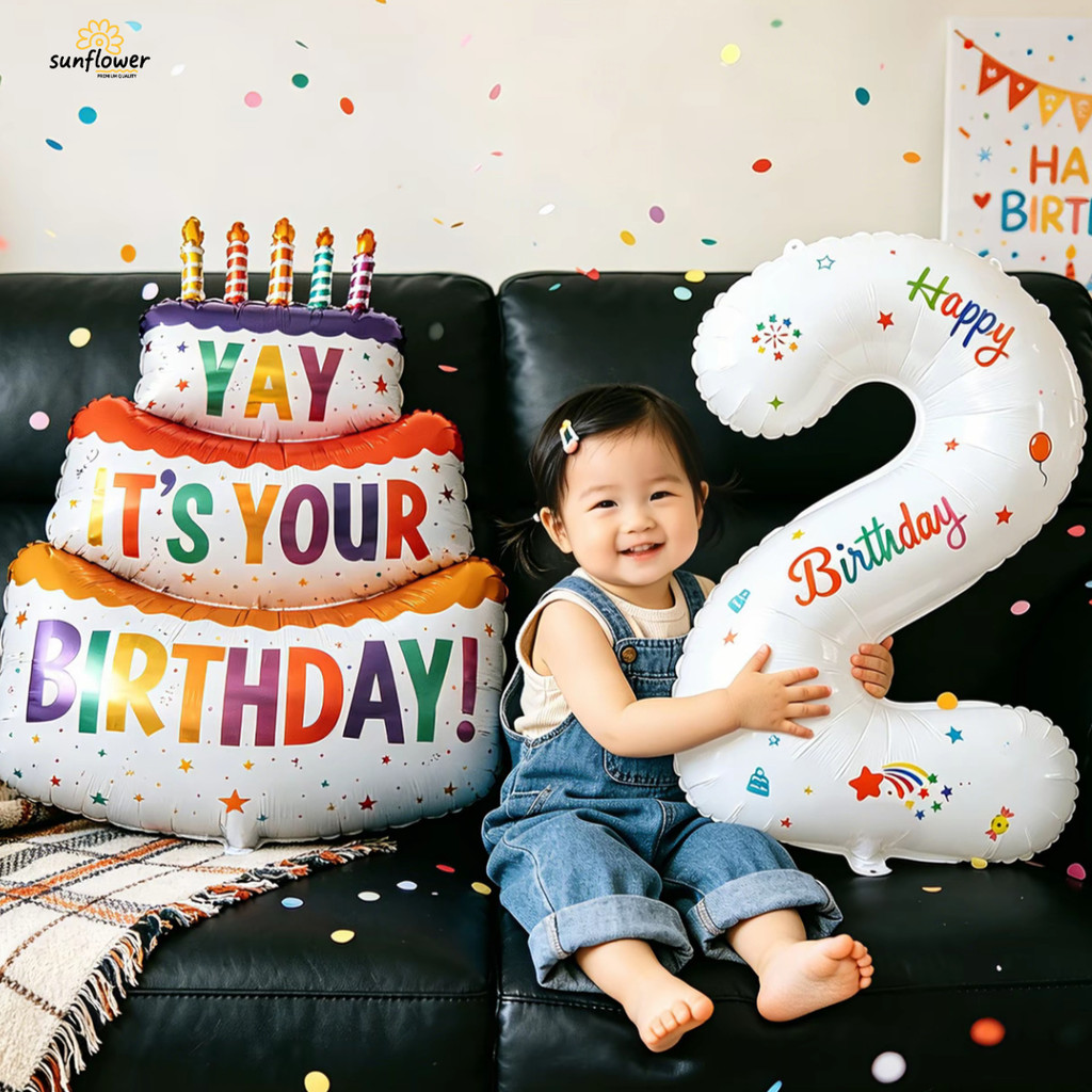 เค้กวันเกิดหนึ่งปีบอลลูนตกแต่งพรรคฉากตกแต่งสร้างสรรค์