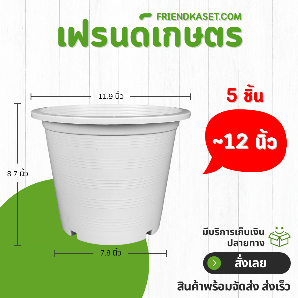 กระถาง กระถางต้นไม้ กระถางขาว เบอร์ 12 นิ้ว สีขาว 5 ใบ ชิ้น อัน