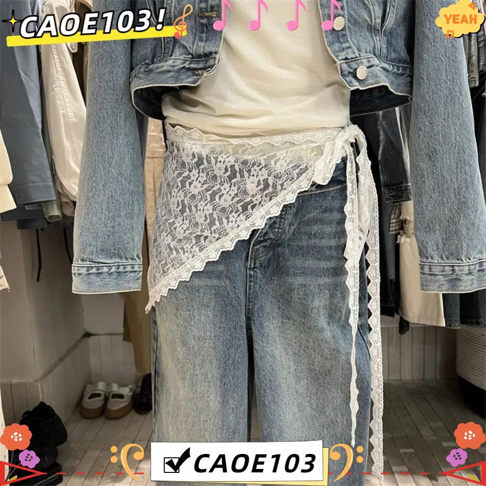 CAOE ผ้าม่านสะโพก, Y2K Slim Fit Lace Mini Skirt, แฟชั่น Harajuku Lace-up Pretty Fart Curtain สําหรับ