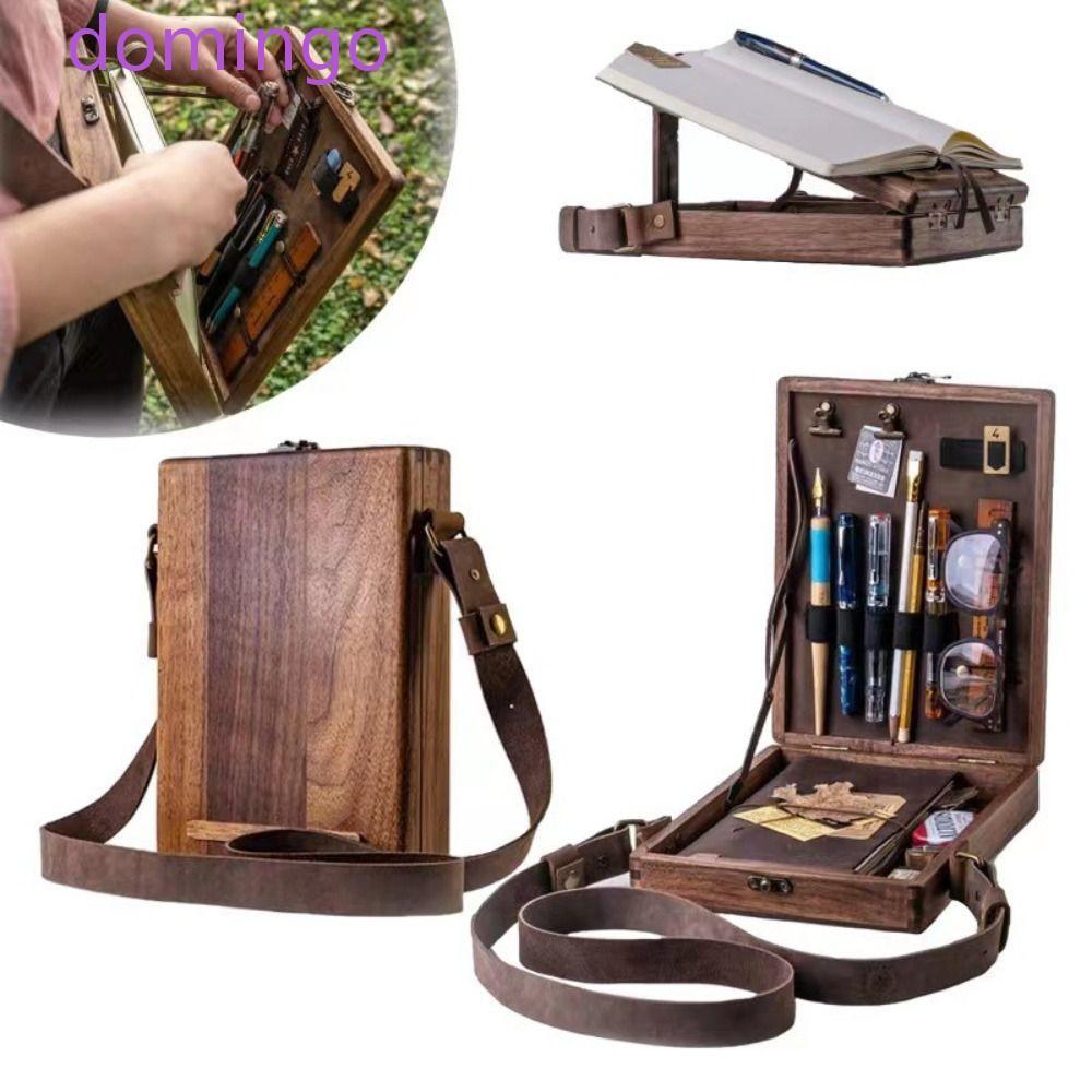 DOMINGO กระเป๋าเครื่องมือศิลปิน,แบบพกพา Retro Writers Messenger กล่องไม้,มัลติฟังก์ชั่ Handmade ไม้ Postman กระเป๋าผู้หญิง Man