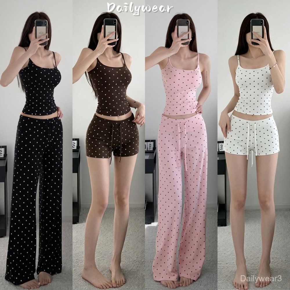 Dailywear พร้อมส่ง ✨ชุดเสื้อและกางเกงในสองชิ้นลายจุดน่ารัก สวมใส่สบาย สามารถใส่แยกชิ้นได้