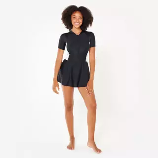 Decathlon Maillot Une Pièce Jupe Avec Zip ชุดว่ายน้ำวันพีซทรงกระโปรงมีซิปสำหรับผู้หญิง รุ่น Una - Black/White