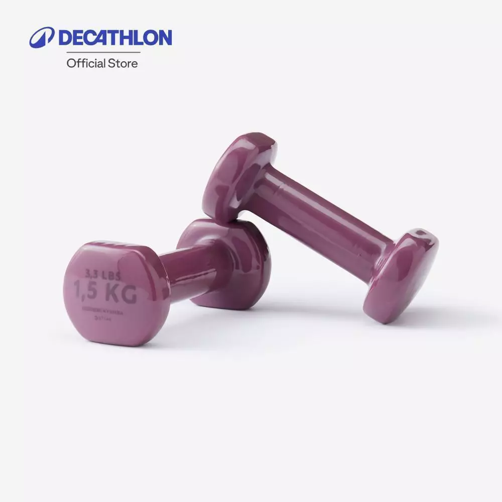 Decathlon 1.5 Kg Fitness Dumbbells Twin-Pack, Partially Recycled Cast Iron ดัมเบลแพ็คคู่ขนาด 1.5 กิโลกรัม - Purple