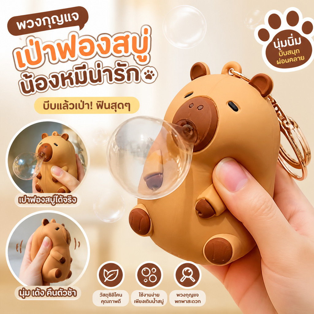 【ส่งไวจากไทย】พวงกุญแจ เป่าฟองอากาศ สัตว์น่ารัก พวงกุญแจฟอง คลายการบีบอัด ฟื้นตัวช้า