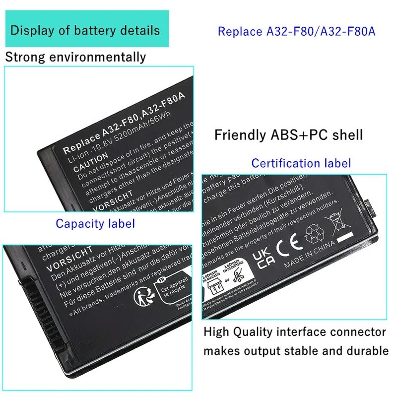 A32-F80H แบตเตอรี่แล็ปท็อปสําหรับ Asus X85C X85 X85S F80 F80A F80H X61 X61W X61S X61GX X61SL X61Z A3