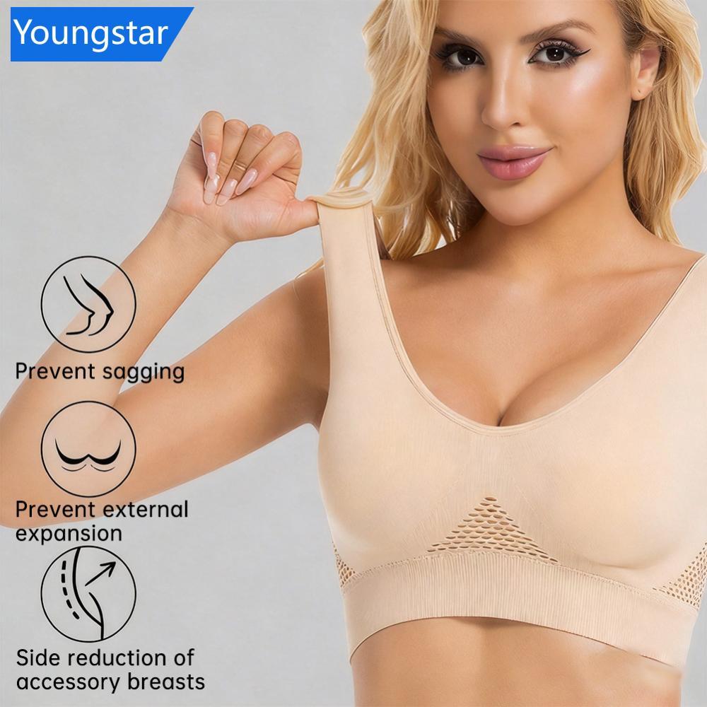 FYY S-2XL ไร้สาย Hollow ตาข่ายไม่มีรอยต่อกีฬา Bra กันกระแทกเบาะ Crop Top Breathable โยคะวิ่ง Gym เสื