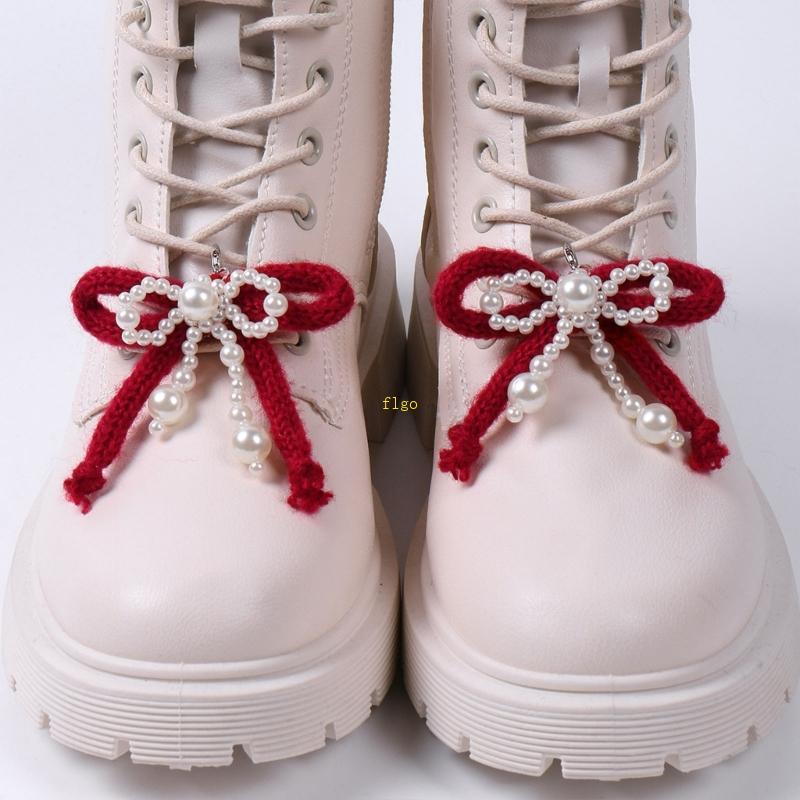 Flgo Punk รองเท้าเครื่องประดับรองเท้า Charm รองเท้า Pearls Charm Punk Bowknot อุปกรณ์เสริม