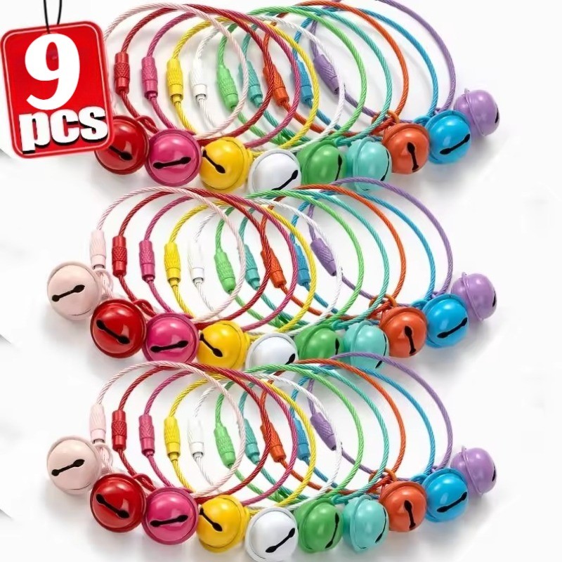 9ชิ้นที่มีสีสันระฆังจี้-ทําเองแฮนด์เมดจี้ พวงกุญแจแหวน-แหวนเหล็กตุ๊กตาแขวนพวงกุญแจ-กระเป๋าเป้สะพายหลังแขวนเครื่องประดับ-ของขวัญสําหรับเพื่อน