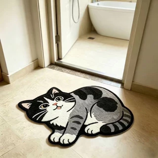 CVMAX พรมตกแต่งบ้าน,พรมกันลื่น 2D Cat-Shaped พรมพื้นที่,นุ่มป้องกันการเปรอะเปื้อนทําความสะอาดง่ายพรมการ์ตูนห้องนั่งเล่น