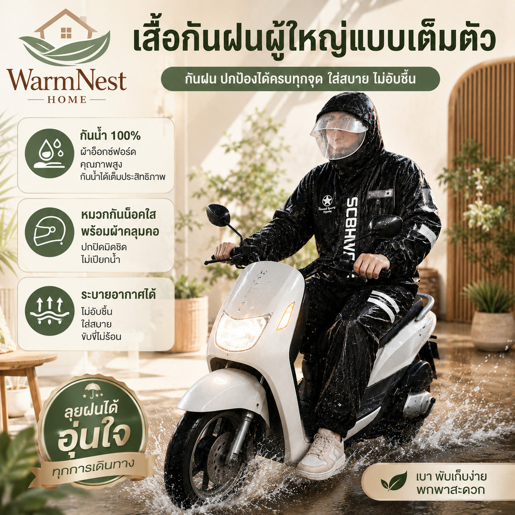 เสื้อกันฝนผู้ใหญ่แบบเต็มตัว กันน้ำ กันลม ระบายอากาศได้ ผ้าอ๊อกซ์ฟอร์ด สำหรับขี่มอเตอร์ไซค์ จักรยาน ตกปลากันแดดใช้งานง่าย