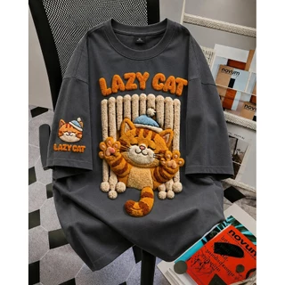 COD จัดส่งตลอด 24 ชั่วโมง Fanfei เสื้อยืดคอกลมแขนสั้น ทรงหลวมสไตล์สตรีท พิมพ์ลายการ์ตูนน่ารัก ผ้าฝ้ายแท้ ทันสมัย