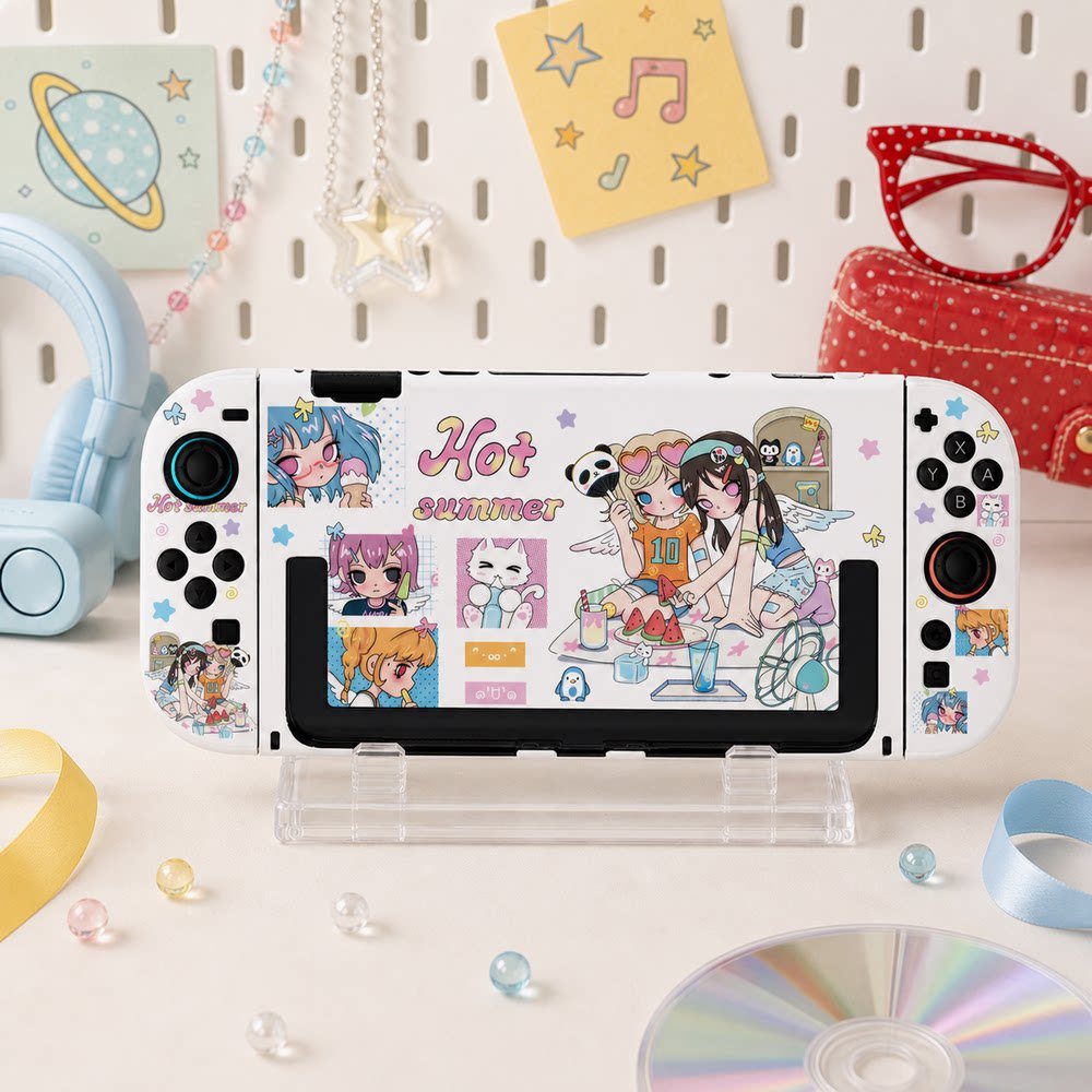 เคสป้องกัน Nintendo Switch2 OLED เปลือกแข็งแยกฐานรวมทุกอย่างกันกระแทกสาวฤดูร้อนน่ารัก y3k Asia