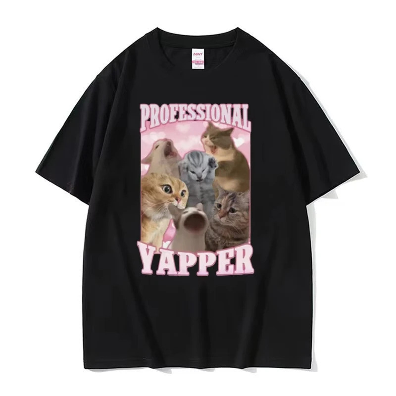 เสื้อยืดลายตลก Yapper ระดับมืออาชีพ น่ารัก Kawaii แมวกรีดร้อง Meme เสื้อยืดลายกราฟิก สำหรับผู้ชาย ผู