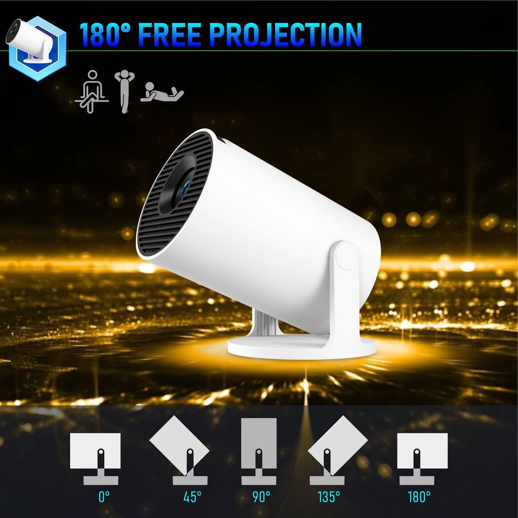 ขายร้อน HY300PRO + โปรเจคเตอร์ H723 Android 14 สมาร์ทเสียง 4K ไฟฟ้าโฟกัส Barrel Projection