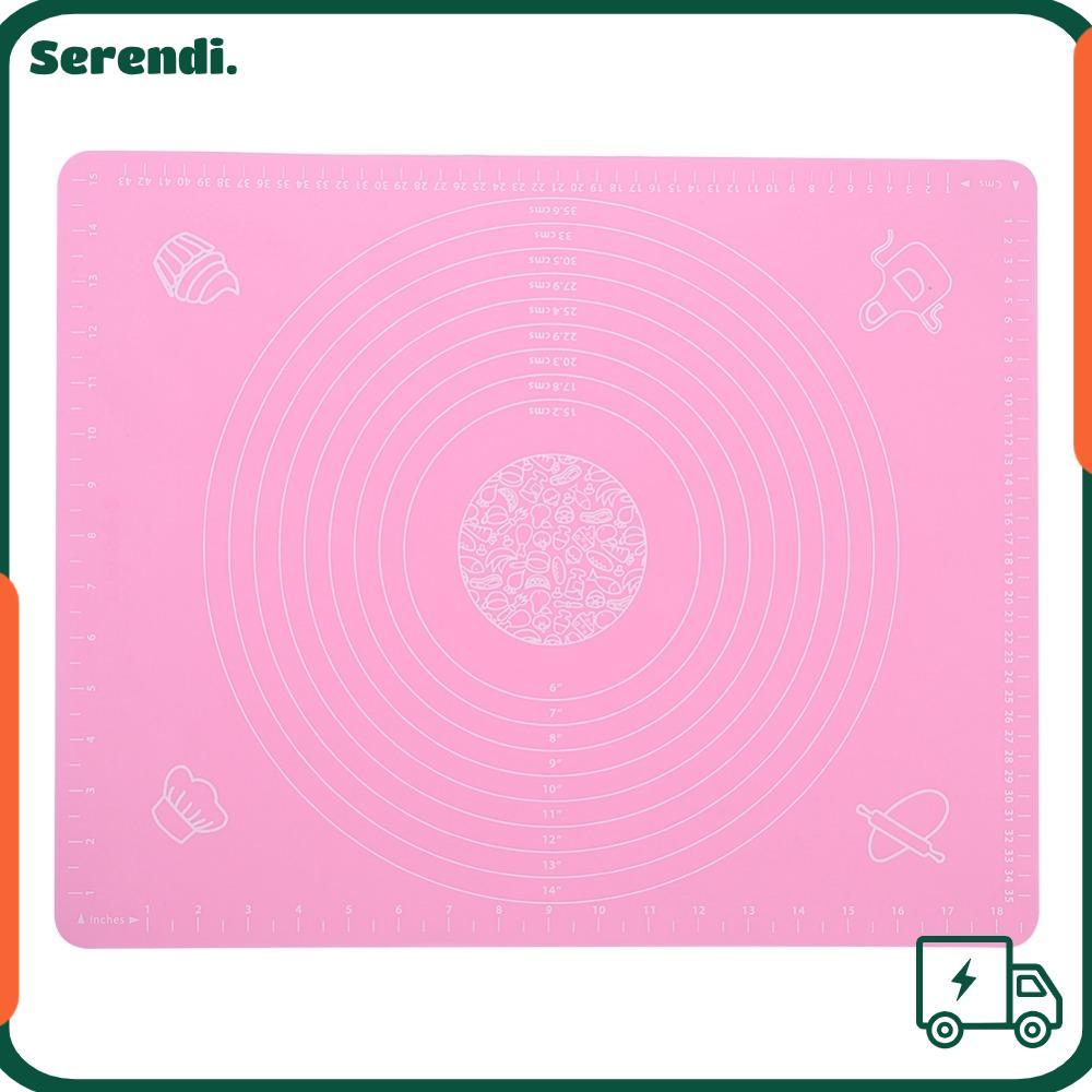 SERENDI Dough Rolling Mat, เครื่องหมายการวัดซิลิโคน, แผ่นรองอบ, ใช้งานได้จริง Non Stick Non Slip Pas