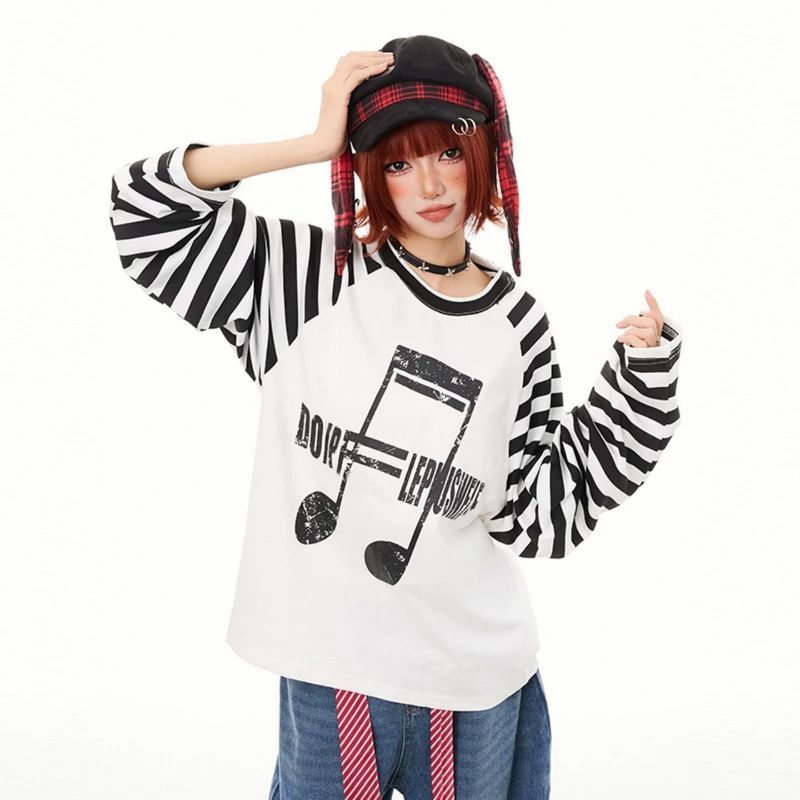 SUIKONE ซุยโคเนะ ใหม่เสื้อยืดแขนยาวแบรนด์แฟชั่นอเมริกันสไตล์เอเชียอ่อนสไตล์เป็นกลาง — صورة 5