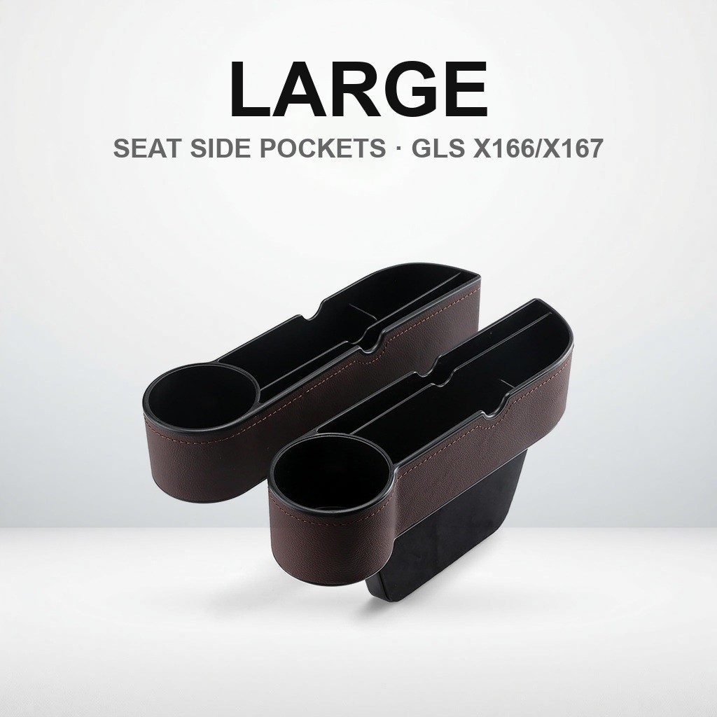 กล่องเก็บของข้างคอนโซลกันน้ำ พร้อมที่วางแก้ว เฉพาะรุ่น Mercedes-Benz GLS (X166/X167) หนัง PU แดง/น้ำ