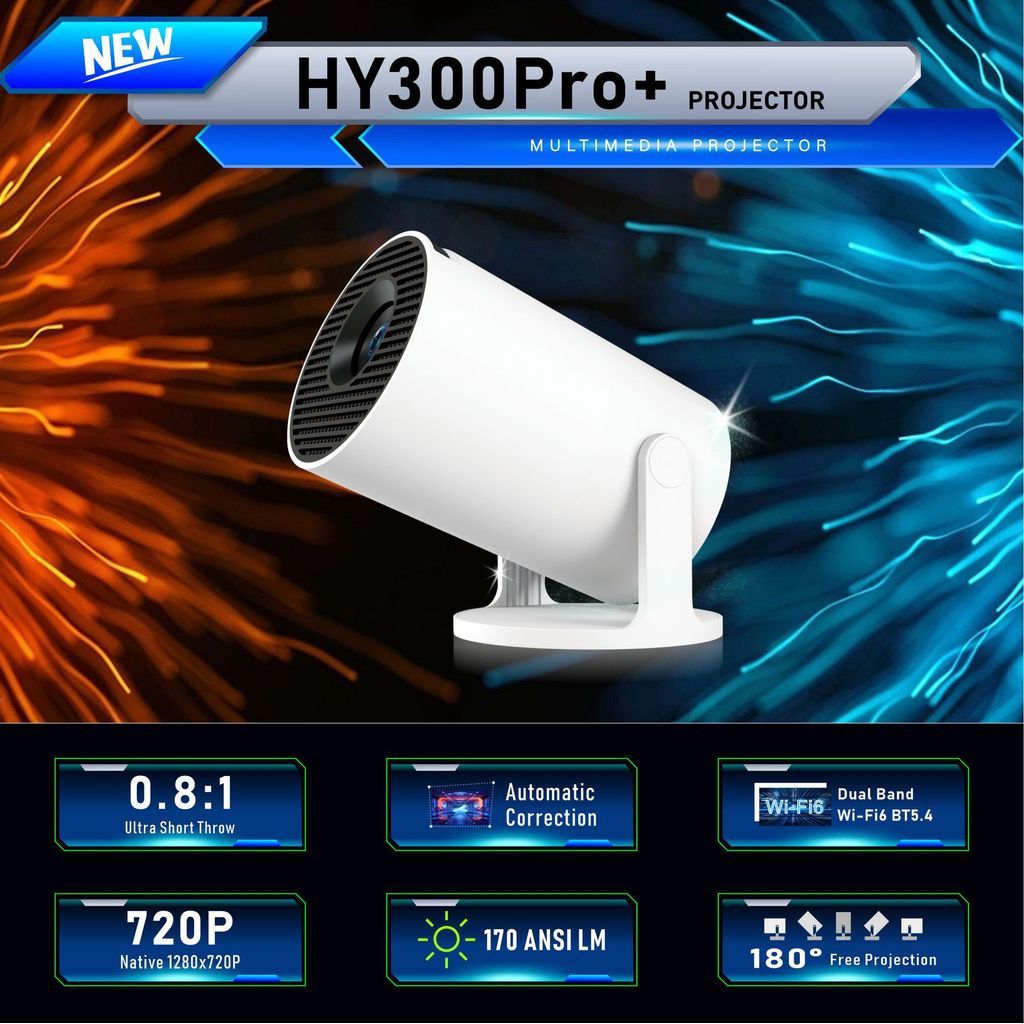 HY300Pro+720P โปรเจคเตอร์ LCD อัจฉริยะแบบพกพา H713 รองรับ 4K