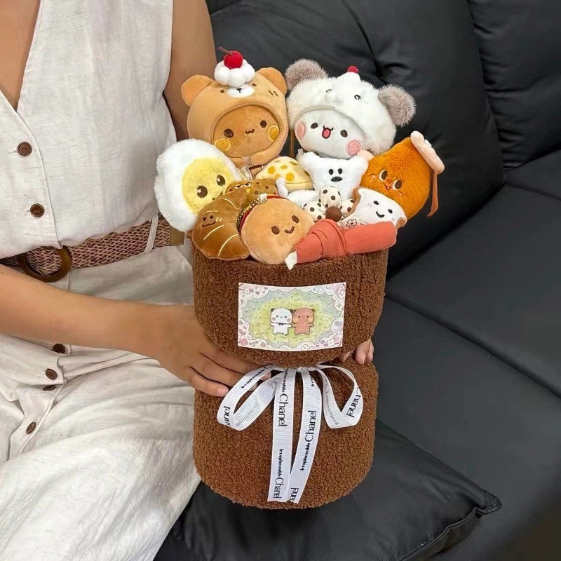 Panda Bubu และ Dudu ช่อดอกไม้ตุ๊กตาตุ๊กตาของเล่นตุ๊กตา YIER BUBU วันวาเลนไทน์วันเกิดคริสต์มาสงานแต่ง