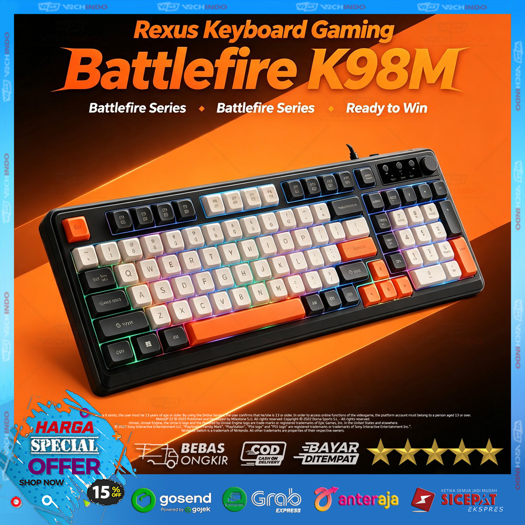 Rexus K98M 98-Key USB PC Premium Build Gaming Keyboard / คีย์บอร์ด RGB / เมมเบรน