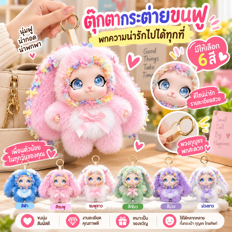 พวงกุญแจตุ๊กตากระต่าย ตุ๊กตายาง ขนนุ่ม หูยาว น่ารัก เหมาะเป็นของขวัญ สำหรับเด็กผู้หญิง/สายคิวท์