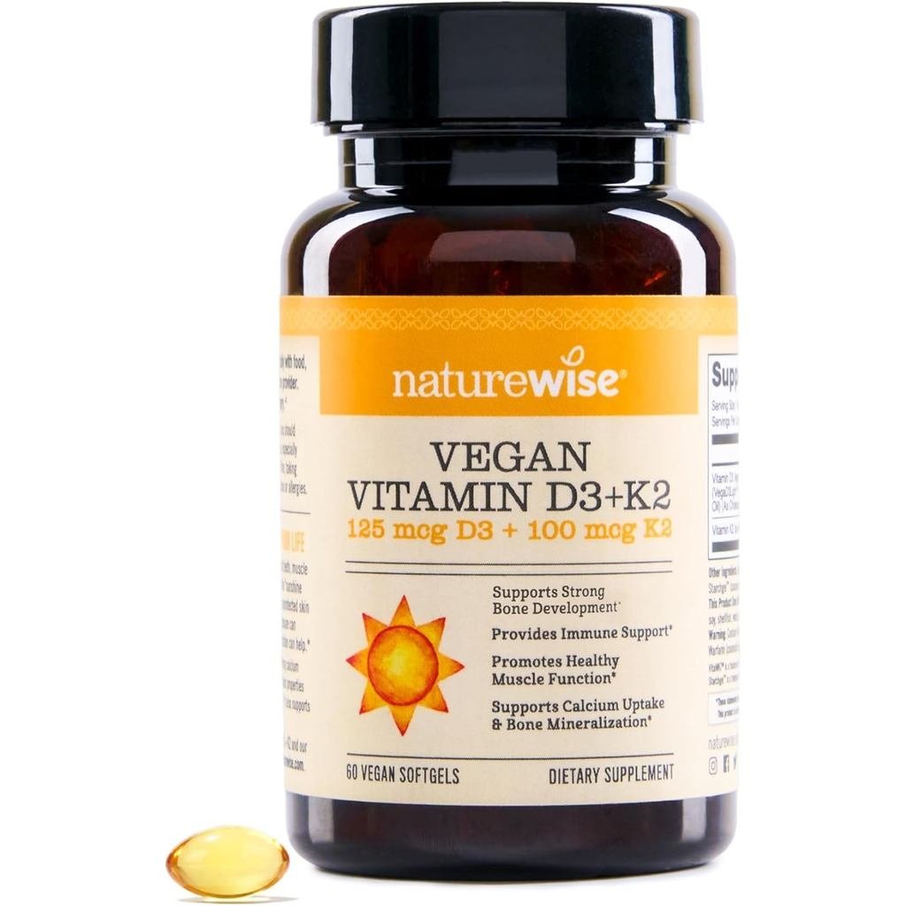 NatureWise มังสวิรัติ维生素D3K2,5000IU+100mcg,60 แคปซูลนิ่ม 0TJH