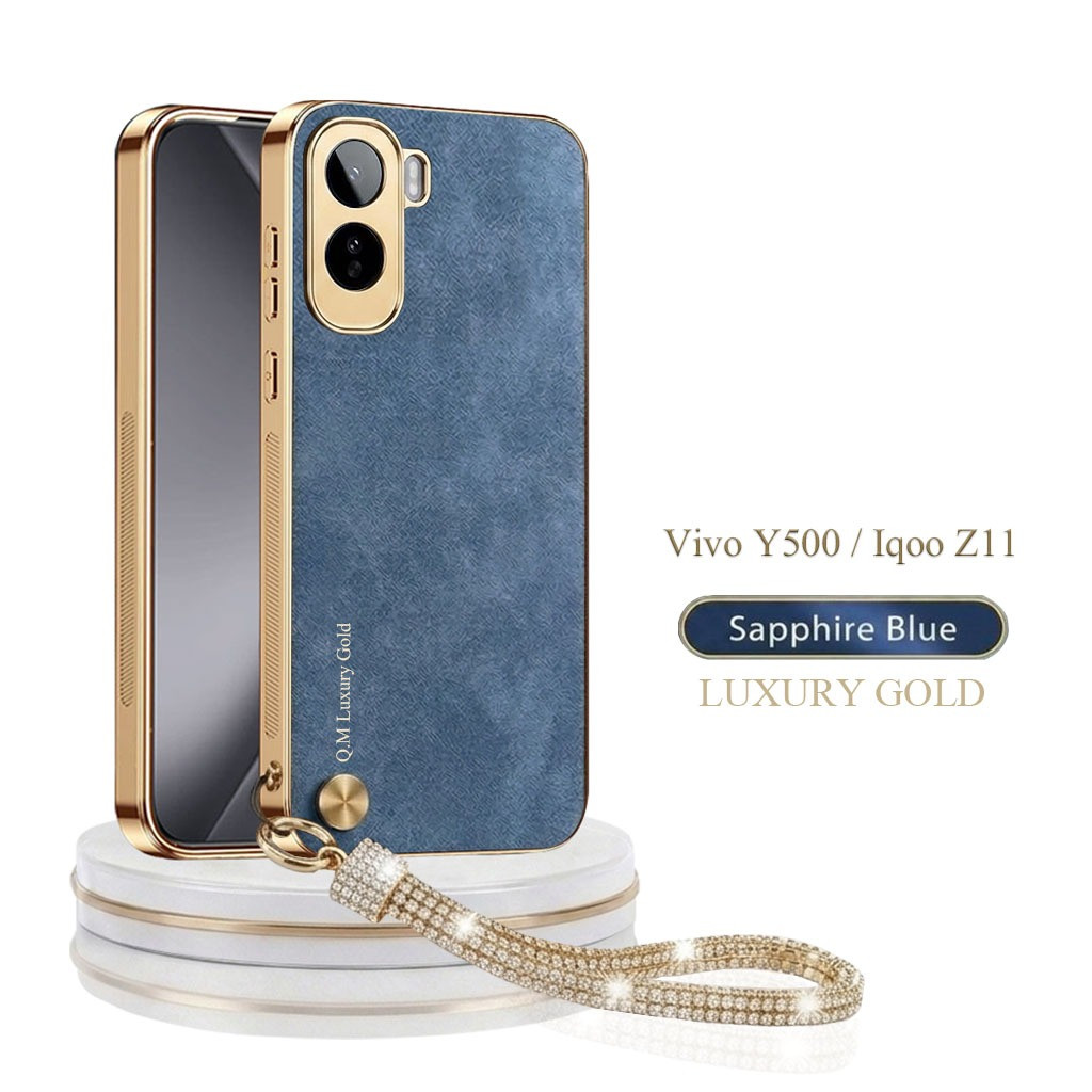 สําหรับ Vivo Y500 / IQ0O Z11 Softcase หนังหรูหราทองปลอกชุบฝาหลัง Tali Emas
