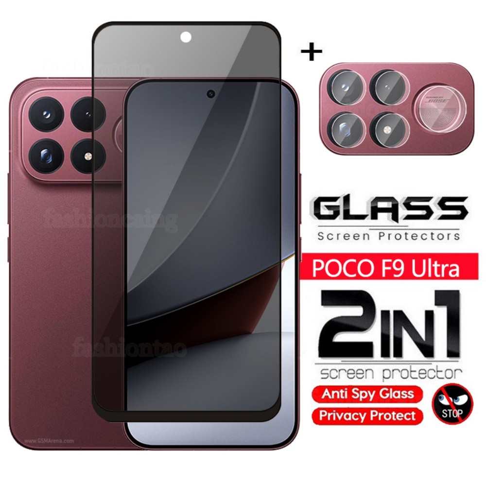 2 in 1 Anti-spy กระจกนิรภัยป้องกันฟิล์มสําหรับ Xiaomi Poco F9 Ultra Pro PocoF9Ultra PocoF9Pro คลุมทั้งหมดหน้าจอความเป็นส่วนตัวฟิล์มด้านหน้าป้องกันหน้าจอกระจกกลับกล้องเลนส์ฟิล์ม
