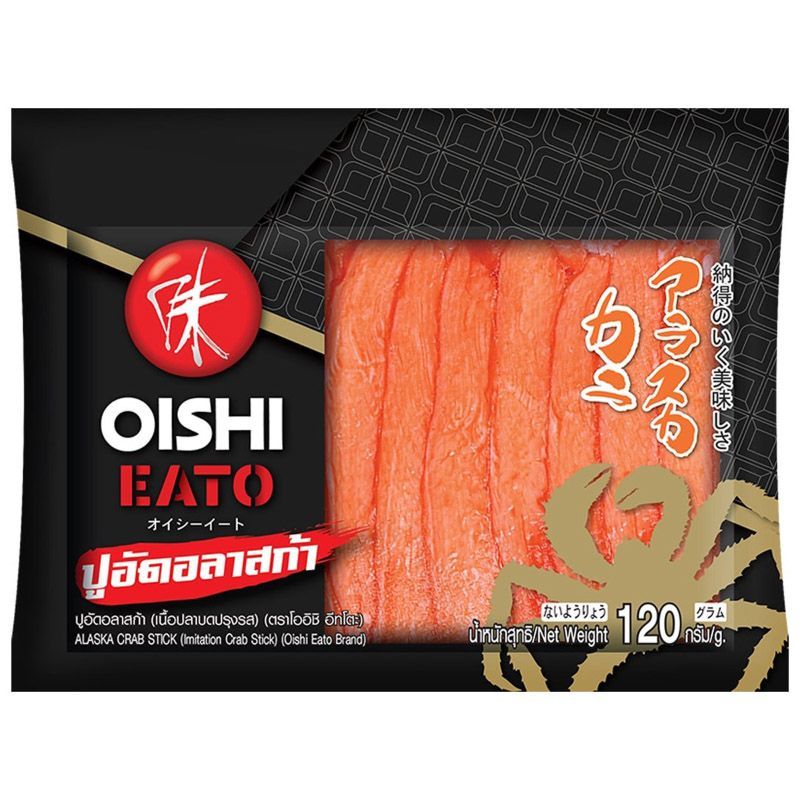 โออิชิอีทโตะปูอัดอลาสก้าเนื้อปลาบดปรุงรส 120กรัม Oishi Eato Alaska Crab Stick 120g. [หมายเลขบาร์โค้ด 8859501350075]