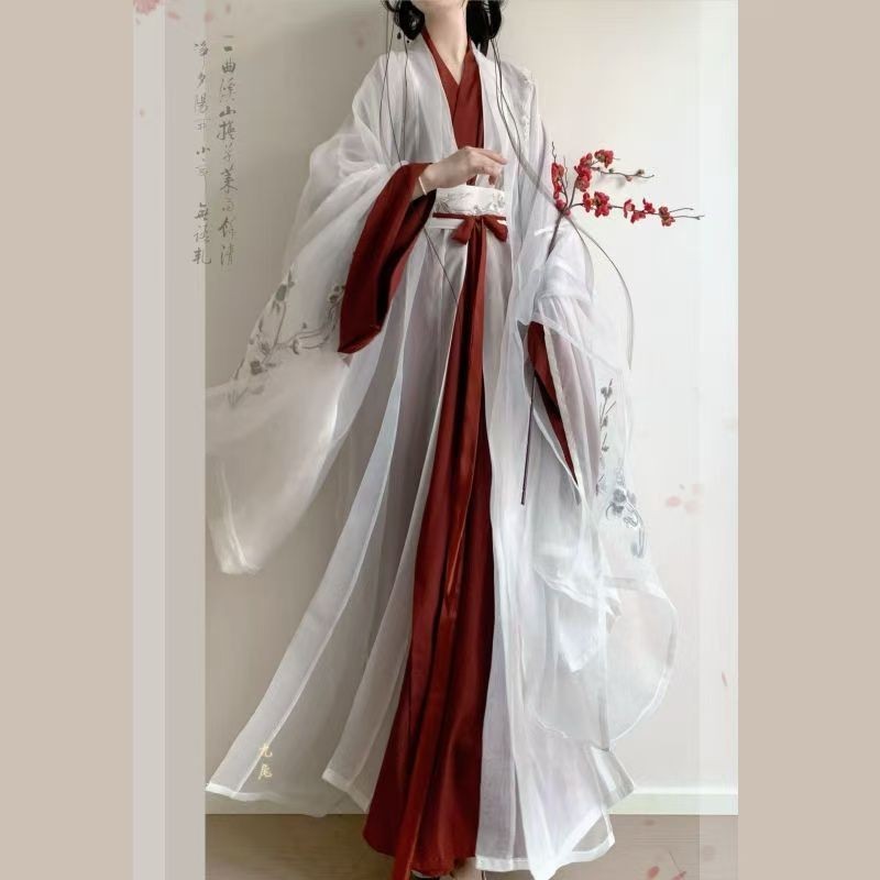 Li Huating Big Sleeve Straight Chinese Hanfu Heavy Industry เย็บปักถักร้อยทุกวันเย็น Immortal Suit